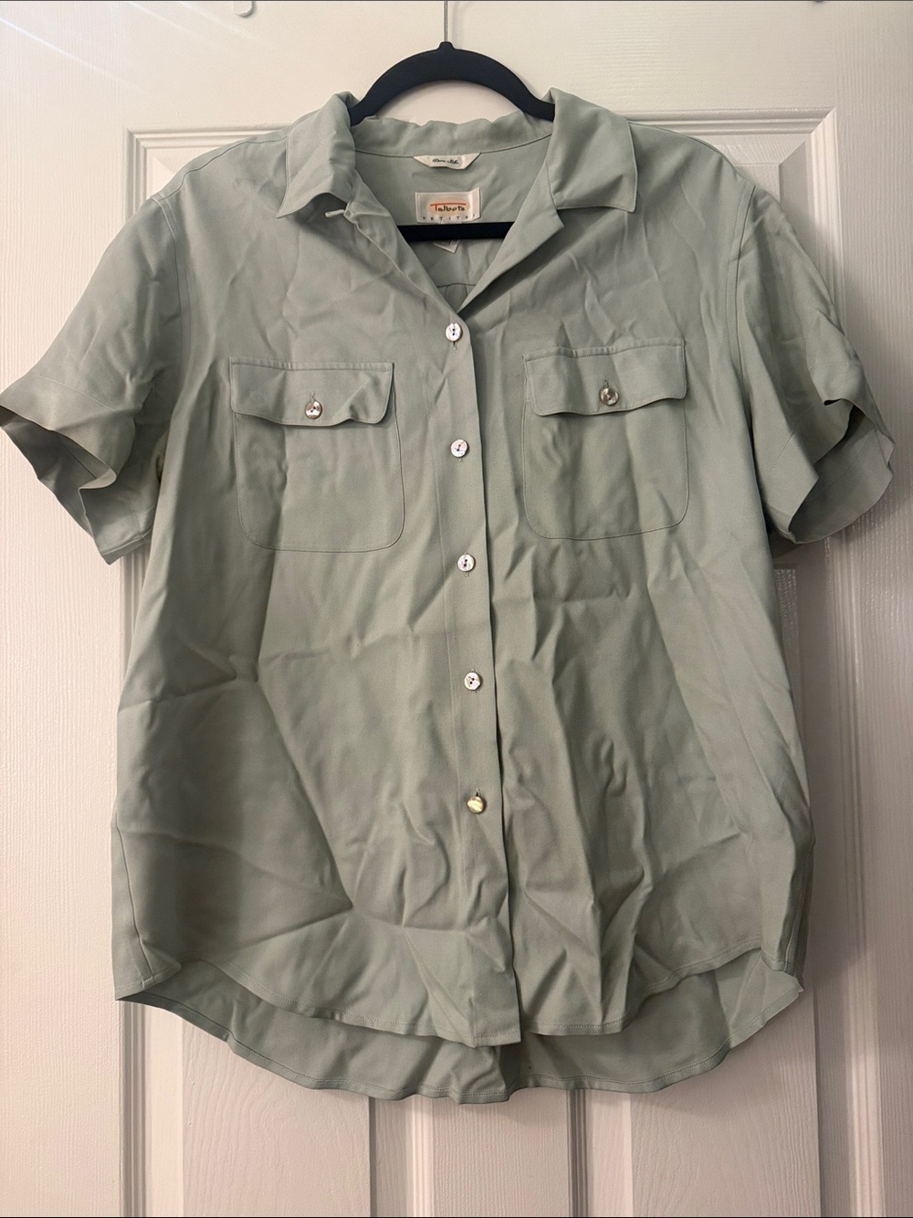 Talbots Pale Sage Button-Down Short Sleeve Shirt